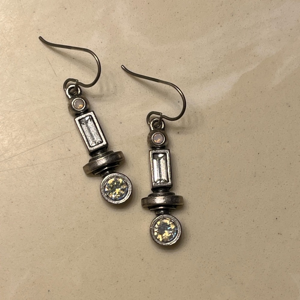 Patricia Locke Swarovski Silver Plated Abstract Dangle Earrings Handmade USA